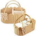 2pcs Rattella Premium Scalloped Rattan Baby Diaper Caddy Organizer 16.14*10*7.2/13.9*8*6in Handwoven Wicker Nursery Storage Basket with Removable Divider & Gift Bow - Boho Baby Registry (Khaki 2) by Unknown