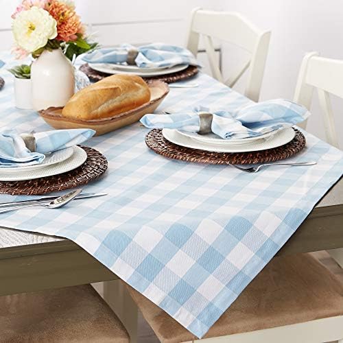DII Buffalo Check Collection, Classic Farmhouse Tablecloth, 60 x 84, Light Blue & White - Image 5