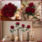 100 PCS Burgundy Roses Artificial Flowers, Fake Roses with Stem Realistic Silk Roses for DIY Wedding Bouquets Table Centerpieces Arrangement Baby Shower Birthday Home Decor Valentines Day Gift for Her - Image 3