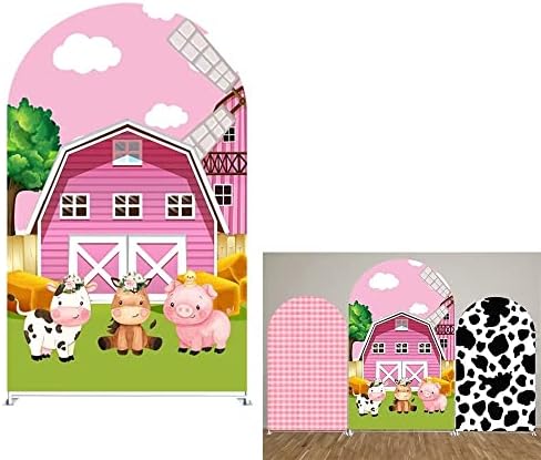 Farm Arched Backdrop Covers Red Barn Cow Animal Chiara Backdrops Arched Stretchy Background for Birthday Parties Baby Shower Decoration Double-Sided Arch Props GX-245-2.5x6ft by Iydamc