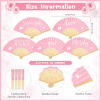 Threehoney 50 Sets Baby Shower Favors 5 Styles Bamboo Paper Hand Fans,Pink - Image 2