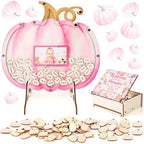 YLOLUL 62 Pcs Pumpkin Baby Shower Guest Book Alternatives Set Fall Baby Shower Guestbook Photo Frame with Wood Pumpkin Slices Rustic Guest Book Alternative for Baby Boy Birthday Party (Pink) by Unknown