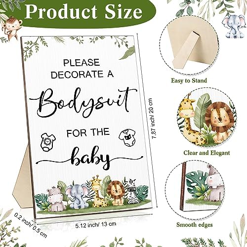 Handepo 26 Pcs Baby Shower Games DIY Bodysuit Set 1 Wooden Sign 15 White Bodysuits 10 Fabric Markers for Birth Decorating Kit(Woodland Animal) - Image 2