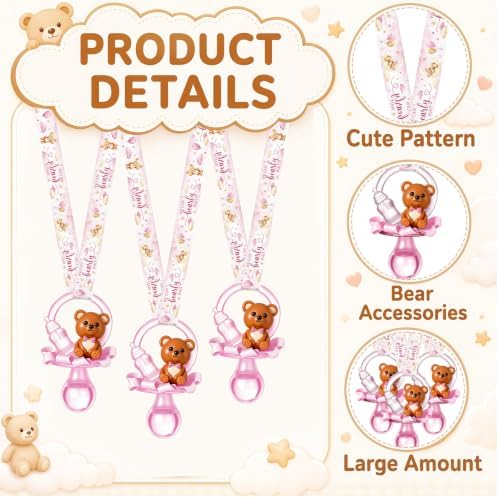 Coume 60 Pcs Baby Shower Pacifiers Necklace Game, White, Pink, Cute - Image 3