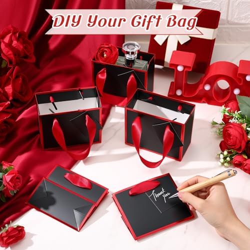Yeaqee 50 Pcs Mini Metallic Paper Gift Bags with Handle, Black, Red - Image 4