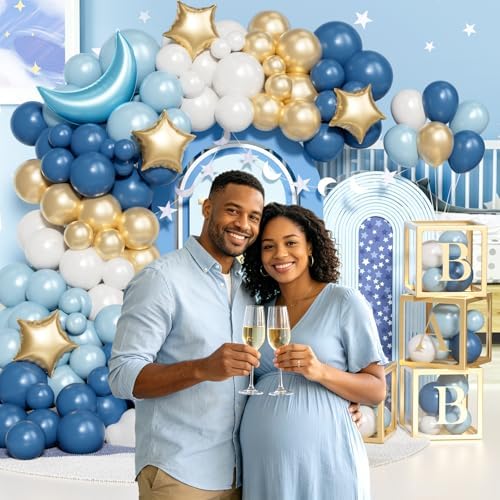 Twinkle Twinkle Little Star Baby Shower Decorations, Blue Stars and Moon Party Decoration with Balloons Garland Baby Boxes Backdrop Tablecloth - Image 4