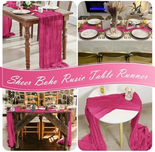 15 Pack Hot Pink Cheesecloth Table Runner 17 x 108 inch Cheese Cloth Table Runners 9ft Pink Table Runner Rustic Romantic Sheer Gauze Runner for Wedding Party Baby Shower Table Decoration - Image 7