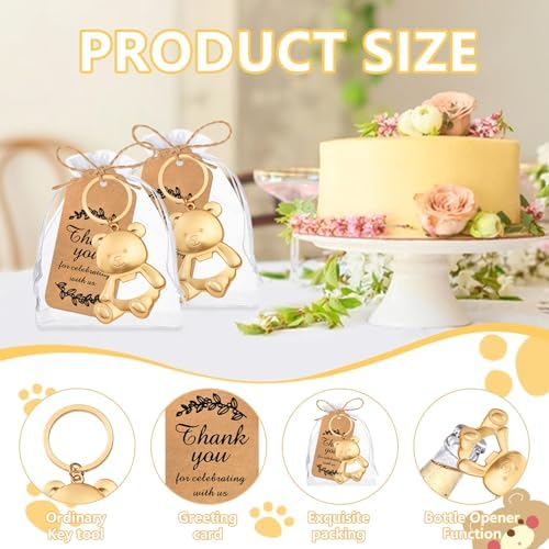 50Pack Bear Bottle Opener Keychain Baby Shower Return Favors for Guests Bear Bottle Opener with Organza Bags Tags for Birthday Wedding Decoration Return Gift Souvenirs - Image 3