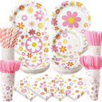 450 Pcs Tableware Set, Serve 50, Colorful, Groovy Daisy Flower by Unknown