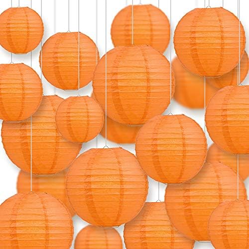 Quasimoon PaperLanternStore.com Ultimate 20-Piece Persimmon Orange Paper Lantern Party Pack - Assorted Sizes of 6, 8, 10, 12 Inch (5 Round Lanterns Each) for Weddings, Birthday, Events and Decor by Quasimoon