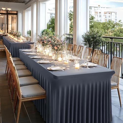 Wish Care 6 Pack Gray Spandex Table Clothes for 6 Foot Rectangle Tables, 6FT Wrinkle Free Fitted Tablecloths Ruffles Design Table Cover for Party, Banquet, Wedding and Events - Image 6