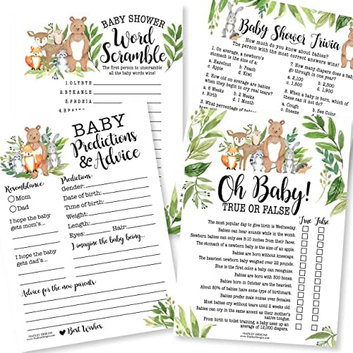 Hadley Designs 50 Woodland Baby Prediction And Advice Cards, Trivia Games, etc., 25 Baby Animal Matching, Nursery Rhyme Game-6 Double Sided Cards Baby Shower Games Funny, Ideas Baby Sprinkle Games - Image 3
