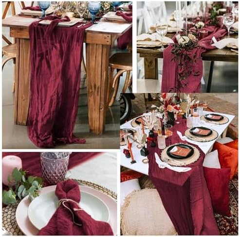 Burgundy 12 Pack Cheesecloth Table Runner 10FT Rustic Gauze Cheese Cloth Table Runner for Wedding Bridal Baby Shower Table Decor 20 x 120 Inch Long Boho Fabric Sheer Birthday Party Table Decorations - Image 6