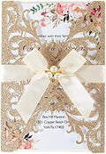 25Pcs Wedding Invitations Glitter Laser Cut Wedding Invitations With Envelopes And Rsvp Cards Blank Inner Sheet Personalized Gold For Engagement Quinceanera Bridal Baby Shower Birthday Party by Maffily