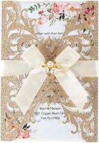 25Pcs Wedding Invitations Glitter Laser Cut Wedding Invitations With Envelopes And Rsvp Cards Blank Inner Sheet Personalized Gold For Engagement Quinceanera Bridal Baby Shower Birthday Party by Maffily