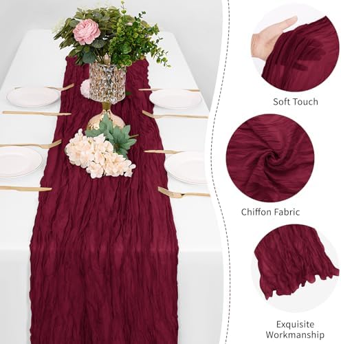 25 Pack Burgundy Red Cheesecloth Table Runner 17 x 108 Inch Gauze Table Runner Fabric Semi Sheer Cheese Cloth Table Decor Bulk for Rustic Romantic Wedding Baby Shower Table Decoration - Image 5