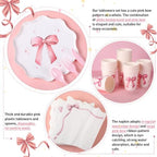 Ziliny 350 Pcs Bow Pink Party Supplies Tableware Set Disposable 9'' 7'' Paper Plates 9 oz Cups Cutlery Napkins Dinnerware Set for 1st Birthday, Serve 50 (Bow, Pink) - Image 5