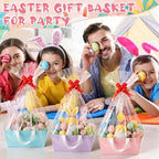 Tuanse 30 Pcs Basket for Gift Empty DIY Bulk Gift Basket Kit with Handle Kraft Cardboard Tray with 30 Bag 30 Bow Market Tray for Wedding Party, Pastel, 9.8 x 6.7 x 4.3 in - Image 6