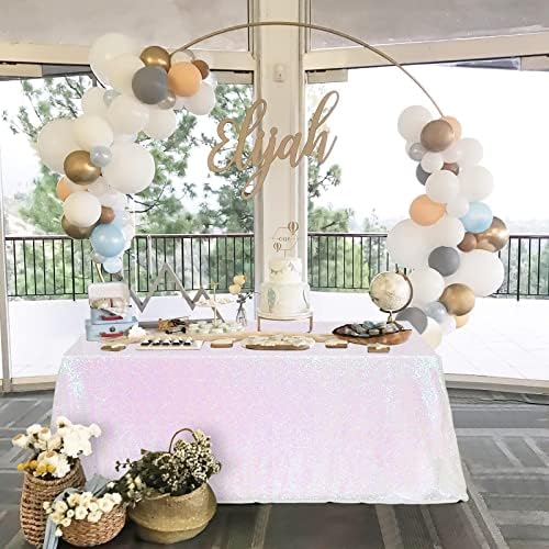SoarDream Iridescent White Sequin Tablecloth 90"x132" Wedding Table Cloth by SoarDream