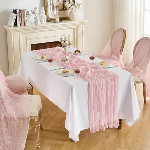Fanami 6 Pack Cheesecloth Table Runner -10FT Blush Pink Boho Gauze Cheese Cloth Table Runner 120 Inches Long Rustic Sheer Fabric Centerpieces for Wedding Birthday Party Bridal Baby Shower Decorations - Image 5