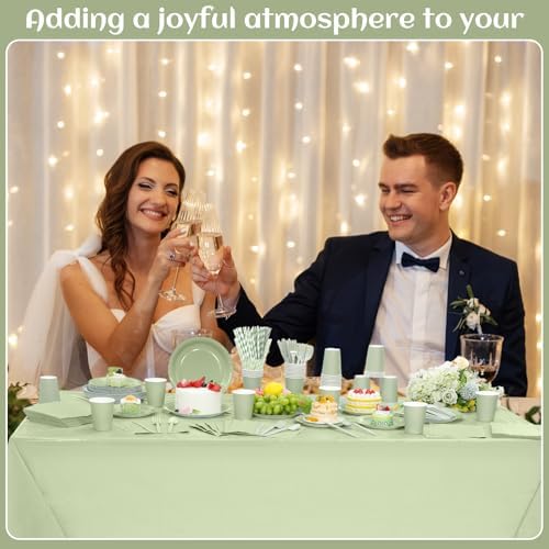 Funnymoom 452 Pcs Sage Green Party Supplies for 50, Sage Green Paper Plates Cups Napkins Tablecloth Cutlery Straws Tableware for Wedding Bridal Shower Birthday Baby Shower Party - Image 5