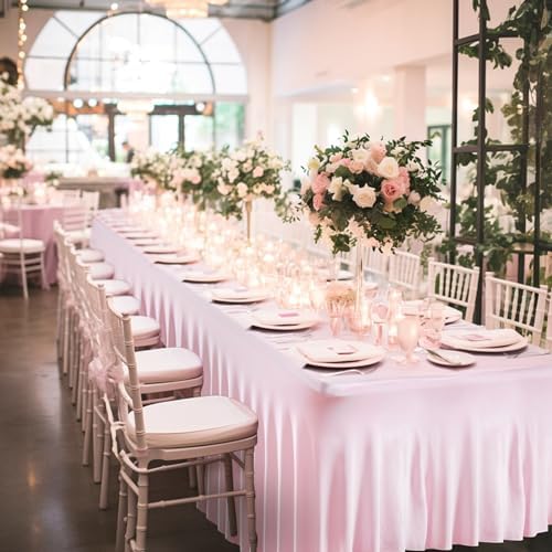 6 Packs Baby Pink Spandex Tableclothes for 8 Foot Rectangle Table, Spandex Table Covers 8FT Stretch Table Skirts Rectangle Wrinkle Free Fitted Table Cover for Event, Wedding, Banquet & Parties - Image 6