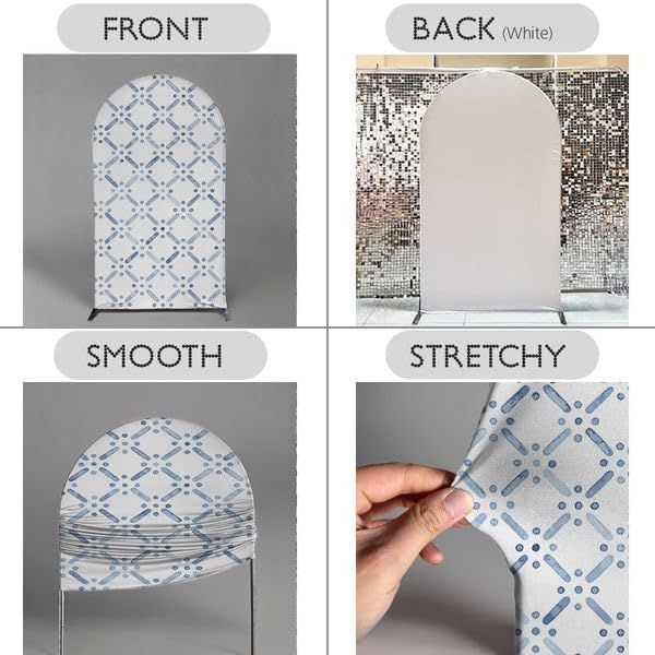 Curved Top Arch Cover Backdrop 3.3x6.5ft Mediterranean Portuguese Patchwork Tile Theme Spandex Background for Birthday Wedding Shower Banquet Porcelain Party Decoration - Image 4