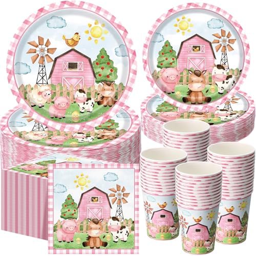Funnymoom 250 Pcs Farm Animals Paper Plates Napkins and Cups Serves 50 by Funnymoom