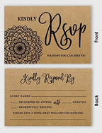 50 Blank RSVP Cards,RSVP Postcards No Envelopes Needed,Mandala Kraft Print Response Card,RSVP for Wedding,Baby Shower,Bridal Shower - Image 3