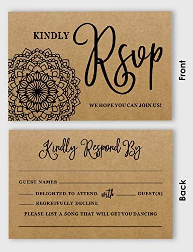 50 Blank RSVP Cards,RSVP Postcards No Envelopes Needed,Mandala Kraft Print Response Card,RSVP for Wedding,Baby Shower,Bridal Shower - Image 3