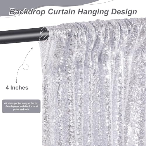 Silver Backdrop Curtains 2 Pieces 5FTx10FT Sequin Backdrop Decor for Party Wedding Christmas Background - Image 4