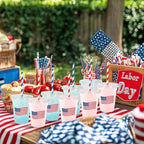 Whaline 50Pcs 12Oz Patriotic Disposable Plastic Cups with Lids and Straws 4th of July American Flag Cold Beverage Drinking Cups for 250th Anniversary Independence Day Party Supplies - Image 5