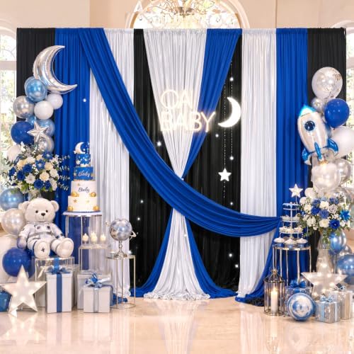 Prince Backdrop Curtains-Black n Royal Blue Drapes n Silver Sequin Backdrop - Image 4