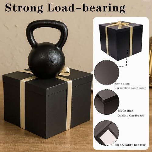 UoeRing 3 Pcs Large Gift Box Matte Black 12x12x11 Inch with Lid - Image 6