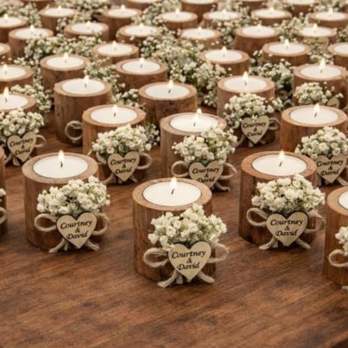 Personalized Candle Wedding Favors for Guests,Rustic Wooden Tealight Candle Holder Set with Name and Date,Thank You Favors, Baby Shower/Bridal Shower Favors for Guests (20pcs) by Unknown