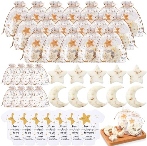 50 Set Baby Shower Soap Favors Moon and Star Bath Soaps, White by Dansib
