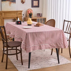 vctops Farmhouse Red Stripe Ruffle Table Cloth, Boho Cotton Linen Tablecloth, Washable Table Cover for Rectangle Table Baby Shower Kitchen Party Wedding Decor (Red B,55"x102") - Image 2