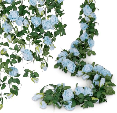 U'Artlines 3 Pack Artificial Blue Rose Garlands Flower Vines 19.5 ft by UArtlines