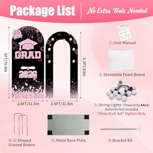 6FT Arch Backdrop with Stand, Lighted Set Graduation Decorations 2026, Pink - Image 6