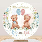 Leyiyi 6.5x6.5ft Boy or Girl Baby Shower Round Backdrop Golden Dots What Will Baby Be Lovely Bear Background for Photography Watercolor Floral Balloons Newborn Gender Reveal Party Cake Table Banner - Image 3