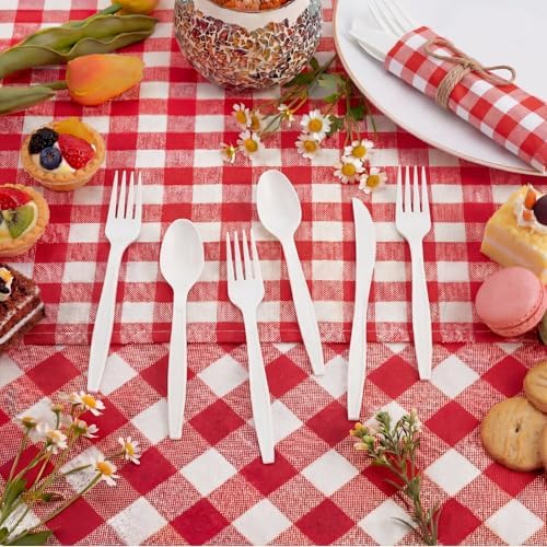 400 Pcs BBQ Party Supplies Red White Gingham Disposable Tableware - Image 6