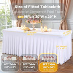 Shillance 2 Packs White Spandex Table Covers 8 Foot, Fitted Stretch Table Cloth with Skirts 96x30 Inch, Wrinkle-Free Floor Length Rectangle Tablecloths for Weddings Parties Banquets Events - Image 3