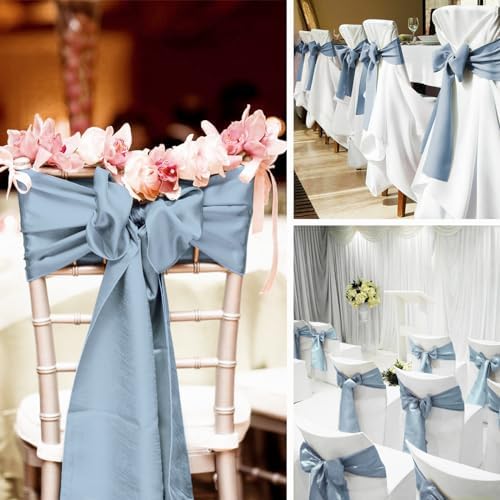 60 Pcs Dusty Blue Chair Sashes Satin Chair Bows Sashes for Party, Hotel, Wedding, Reception, Restaurant Event Decoration (7 x 108 inch) - Image 7
