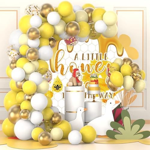 Leyiyi 5x5ft Little Bee Baby Shower Round Backdrop Cover A Little Bee is on The Way Baby Shower Party Decorations Banner Cute Honey Bee Honeycomb Round Background for Gender Reveal Birthday Party - Image 3