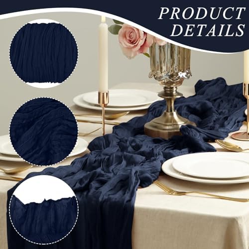 12 Pack Cheesecloth Table Runner 10Ft Christmas Gauze Boho Table Runners for Wedding Decor Bridal Shower Decorations Baby Shower Party(35" x 120")(Navy) - Image 3