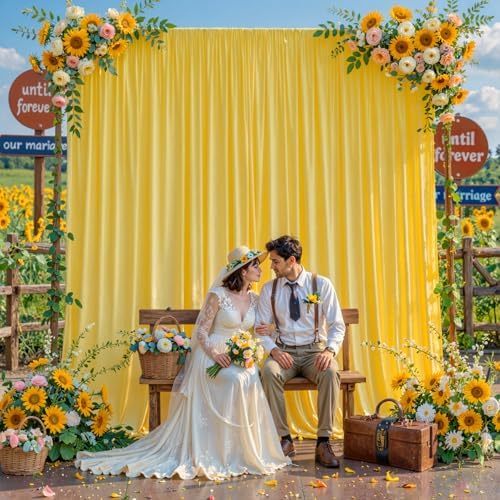 10x10FT Backdrop Curtains with Rod Pockets - Wrinkle Free Photo Stage Backdrop 2 Panels Curtains Drapes for Photography Wedding Party Baby Shower Decorations (Yellow) - Image 4