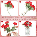 Zeyune 6 Sets Mason Jar Table Centerpiece with Artificial Peony Baby's Breath Flower Centerpieces Faux Flowers with Rope for Wedding Reception Engagement Bridal Shower Rustic Table Decor(Red) - Image 2