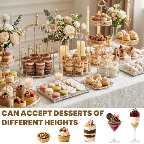 Set of 3 Metal Birdcage Cake Stand Set with Crystal Accents, Elegant Cupcake Holder Display for Wedding, Birthday, Baby Shower, Party Dessert Table Decorations (Gold, Set of 3) - Image 5