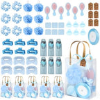 OINETRK 109pcs Baby Shower Prizes for Winners Gifts Baby Shower Favors including Headband Hair Brush Compact Mirror Bath Sponges Powder Puff Hair Tie Claw Makeup Brushes Gift Bag Bridal Shower(Blue) by Unknown