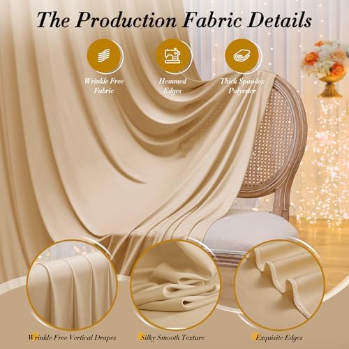 20 ft x 8 ft Thick Champagne Backdrop Curtain for Wedding Parties, 4 Panels 5 ft x 8 ft Wrinkle Free Polyester Champagne Photography Backdrop Drapes, Birthday Party Home Decoration Supplies - Image 5